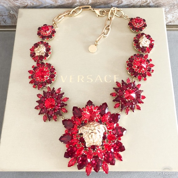 Versace Red Blooming Medusa Crystal Necklace - Picture 4 of 8